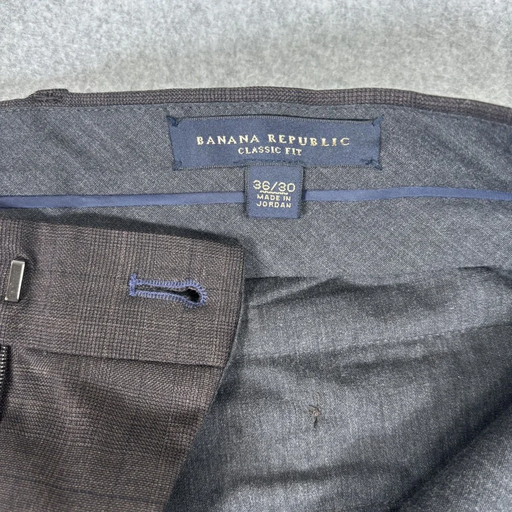 Banana Republic Dress Pants Mens 36x30 Brown Wool Blend Classic Fit Plaid
